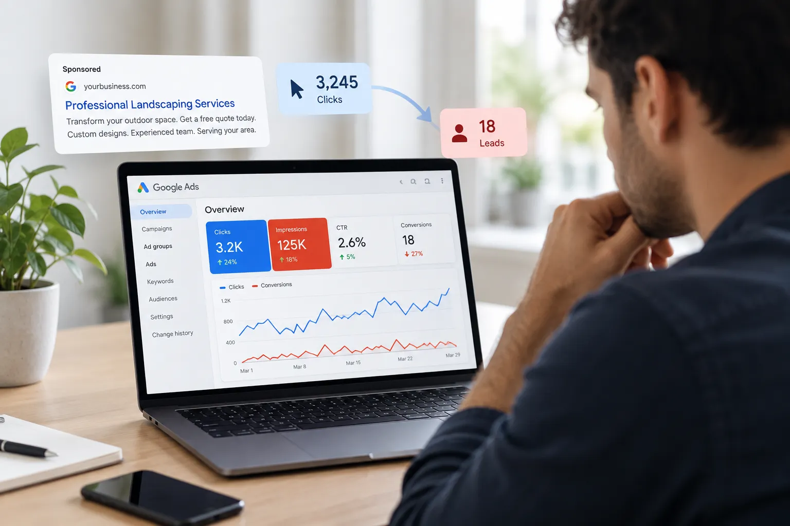 Visualization showing clicks failing to convert to leads